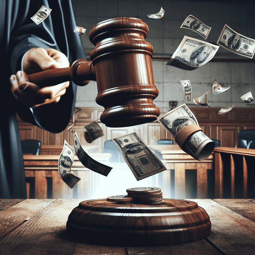 A Guide to Replacing Your Child's Car Seat 2 A gavel striking a surface with US dollar bills flying in a courtroom setting, symbolising financial decisions or legal judgments involving money.