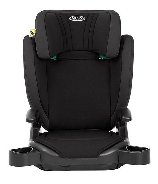 A Guide to Replacing Your Child's Car Seat 3 Guide to Replacing Your Child's Car Seat: Black Graco child car booster seat with adjustable headrest and armrests, featuring integrated cup holders on each side.